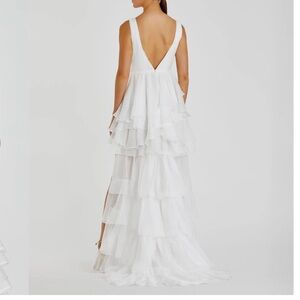 Mac Duggal White Backless Layered Dress